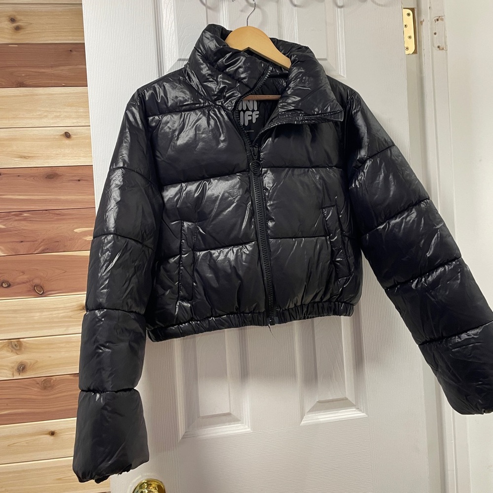 Garage Shiny Black Puffer Cropped Jacket